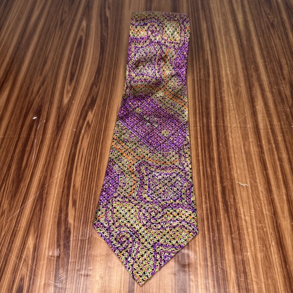 Brioni Silk Tie Green‎ Purple Orange Abstract Art Swirl 4